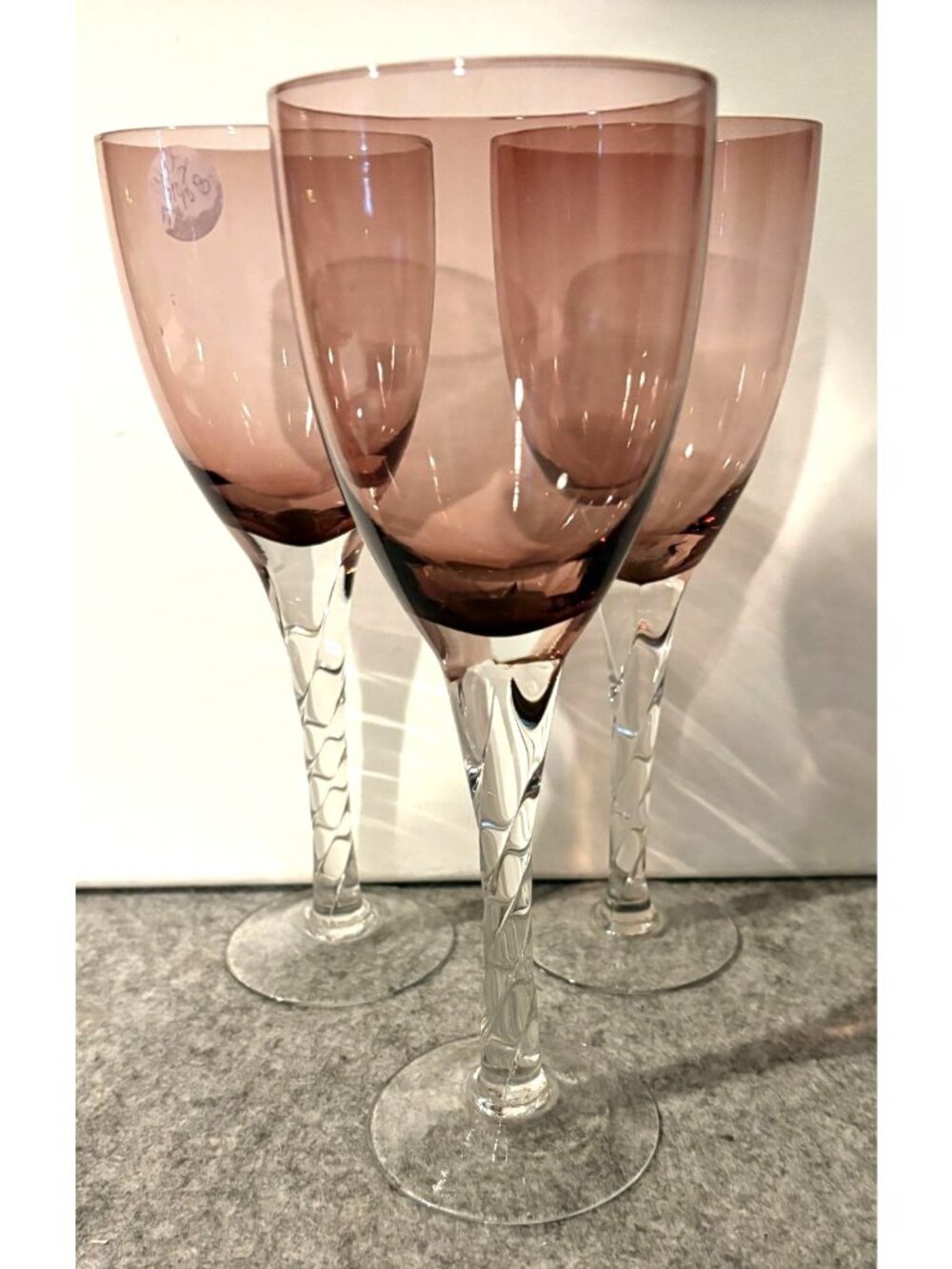 3 Pier 1 Amethyst 9" Wine Glasses W/ Twisted Stem  # 3366